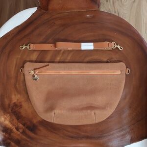 Clare V. Grande Fanny in Tan Perf w/Orange Zipper